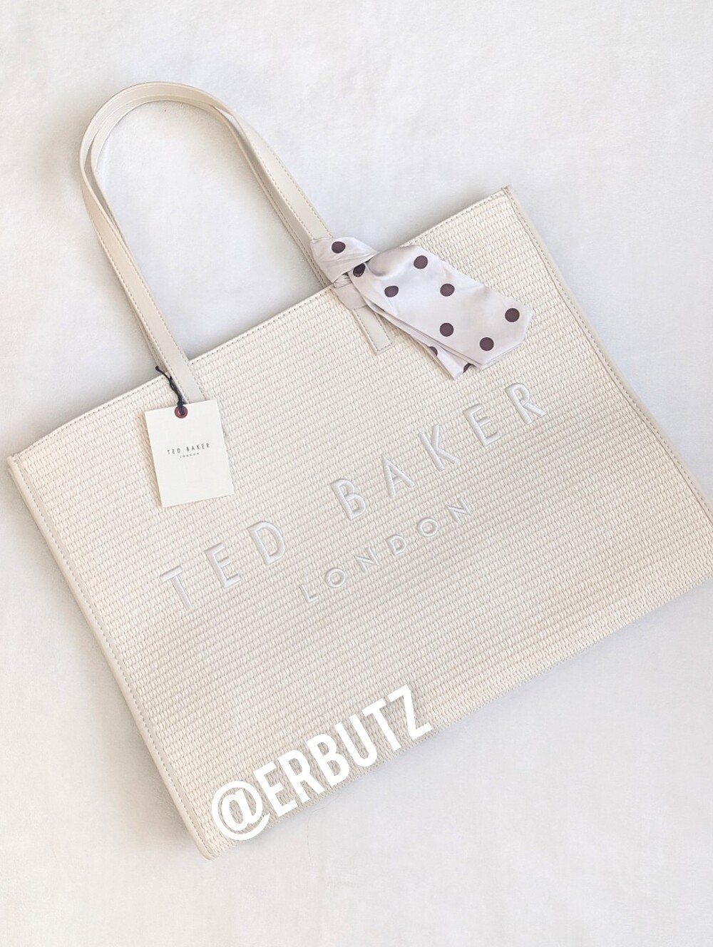 Ted Baker Woven Palmer Tote with Embossed Embroidered Logo+Free Polka Dot Scarf
